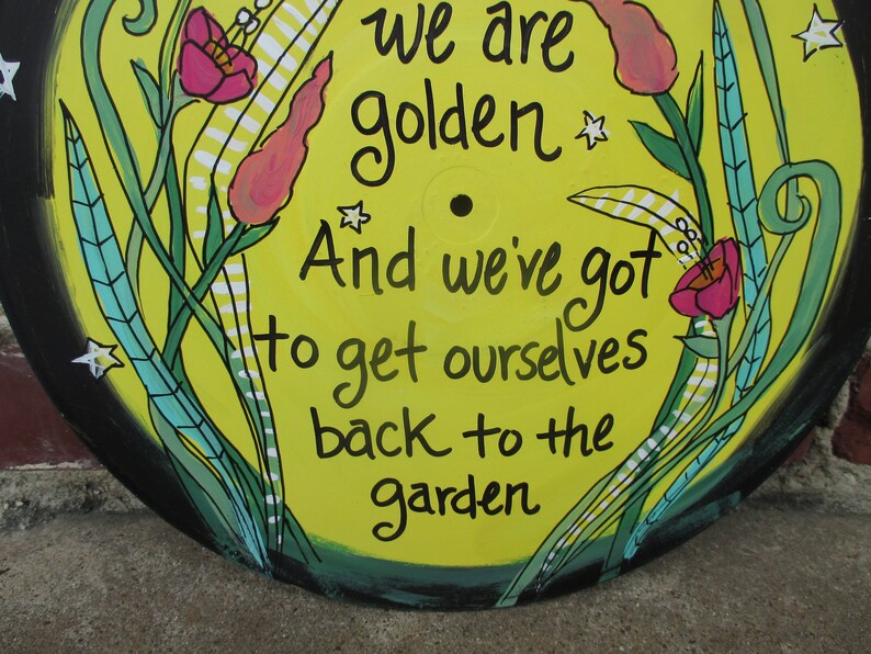 Joni Mitchell lyrics painting on vinyl record Woodstock song Etsy