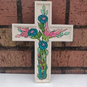 Hand-Painted Wildflower Wood Cross: Unique Christian Gift (9x6&quot;)
