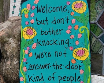 Funny No Soliciting Hand-Painted Welcome Wood Sign, Awkward Encounter (12x9")