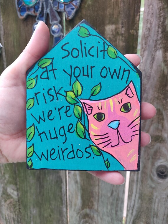 【段ボールペイント】Do you have words to leave? Solicit at Your Own Risk: Funny Hand-painted 5x4