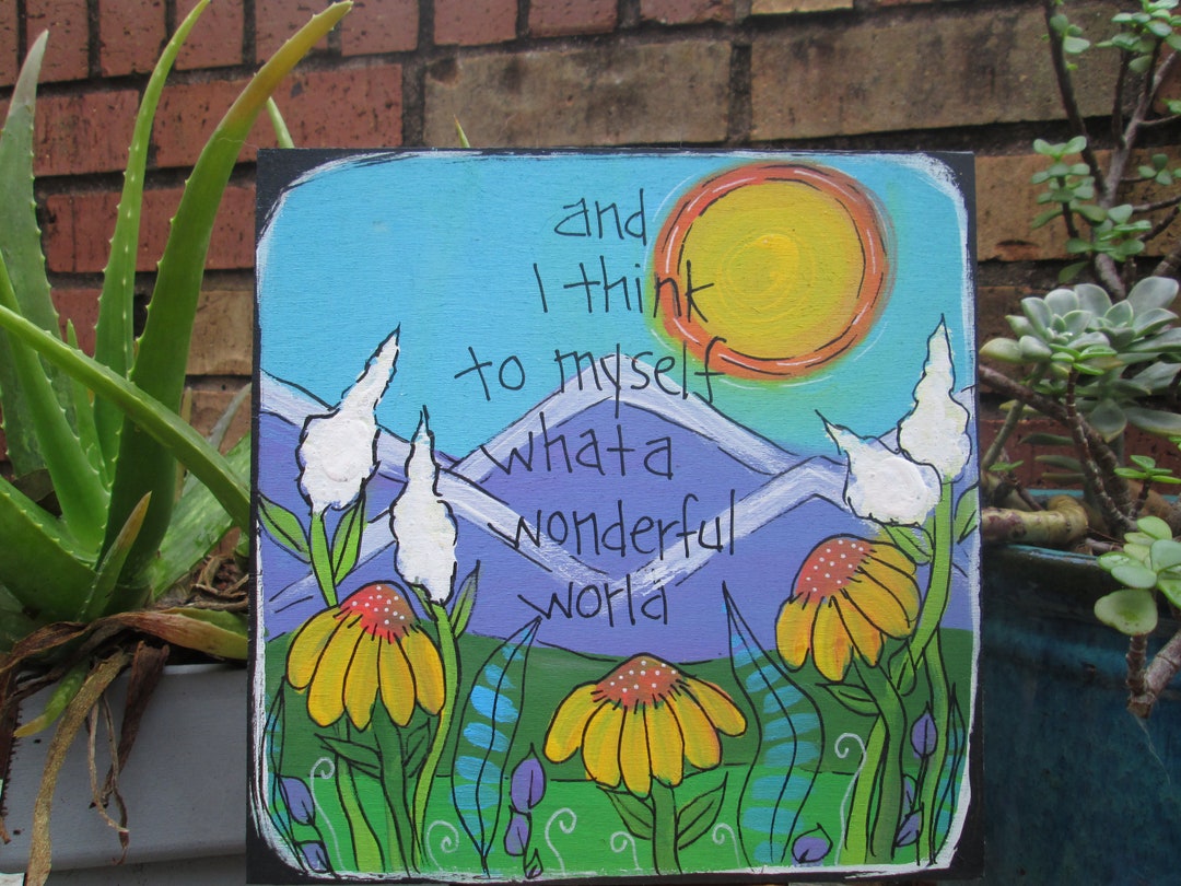 What a Wonderful World Lyrics Painting on 8 by 8 Wood Etsy
