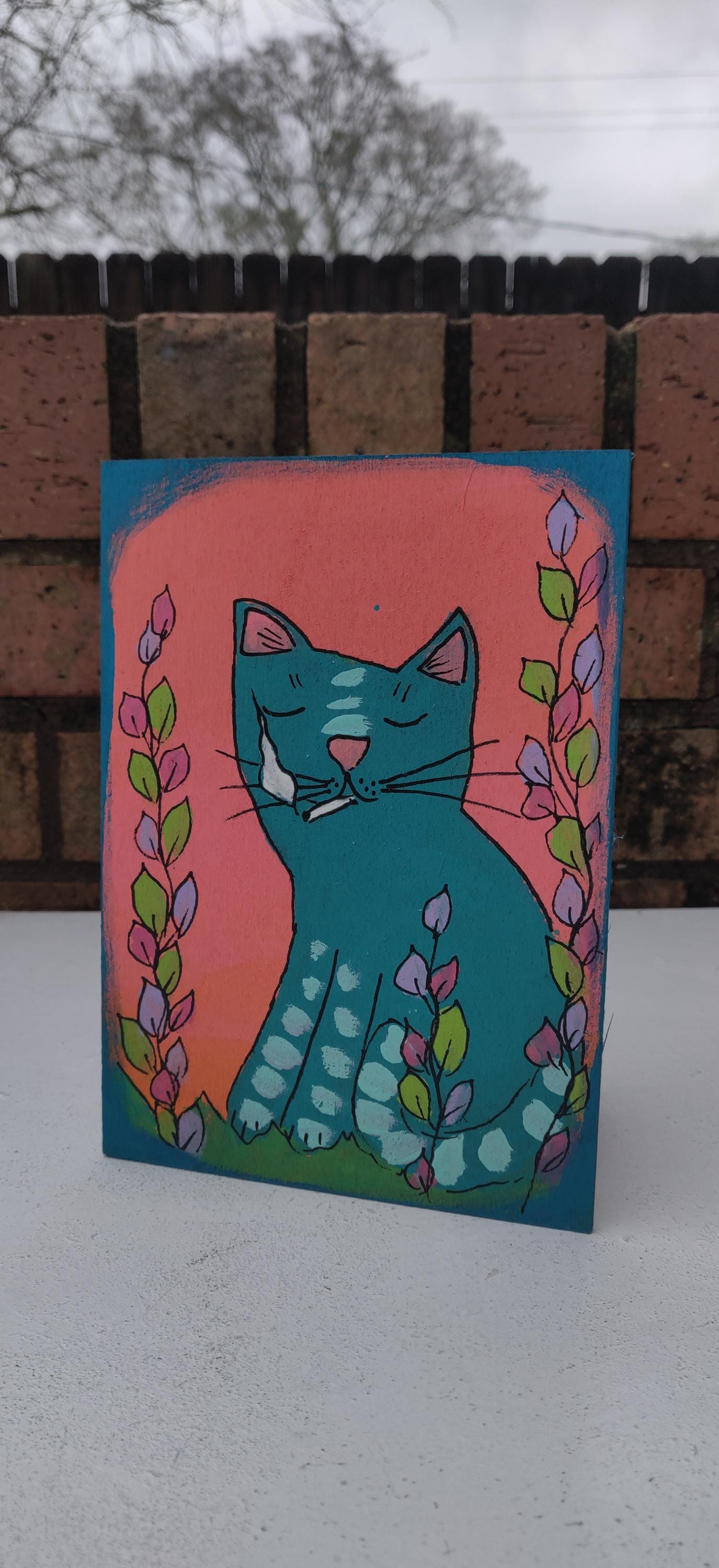 Funny Stoner Cat Portrait 01 Wood Print by Matthias Hauser - Matthias  Hauser Official Website, image size:1375x3000