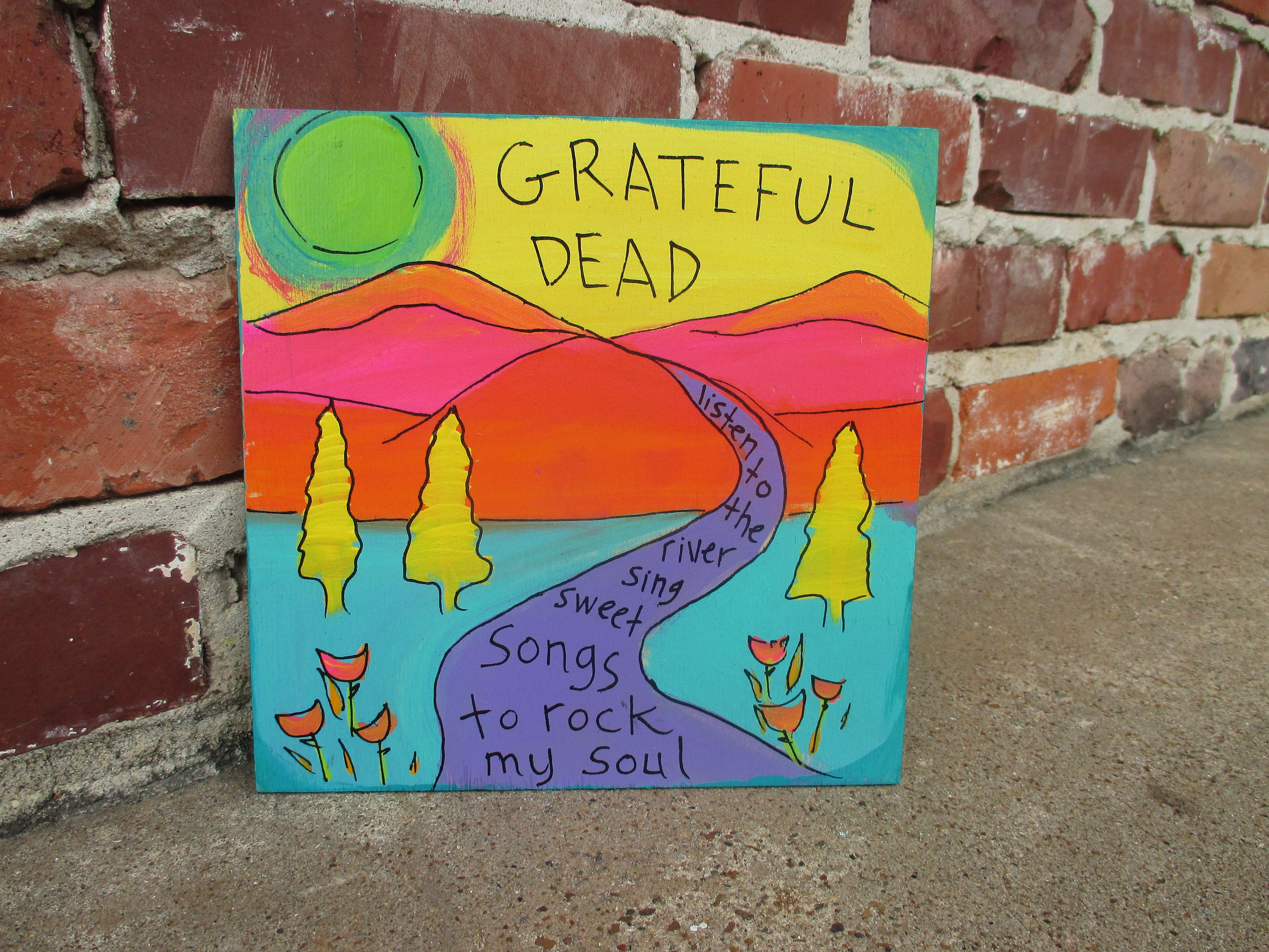 The Grateful Dead lyrics art on 8 by 8 wood panel | Etsy