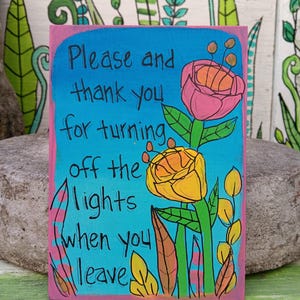 Hand-Painted Reminder Sign: Please Turn Off Lights - Airbnb Decor (7x5")
