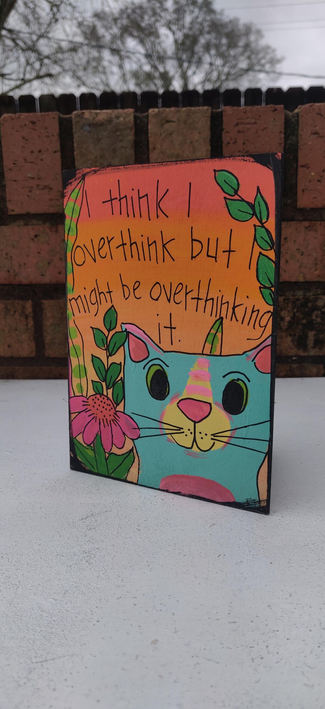 I Might Be Overthinking It - Hand-painted Cat and Funny Quote Painting ...
