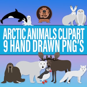Bundle de cliparts animaux de l'Arctique - habitat polaire pour les conceptions de fêtes de fin d'année et le bricolage d'hiver, graphiques PNG sur la faune, ours, orignal et lapin