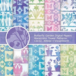 Png Butterfly Garden Silhouettes Digital Gardening Clipart with Butterflies, Plants, Flowers, Watering Can, Flower Pots and a Bird House image 6