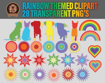 Bunter Regenbogen-Welpe Clipart - LGBTQ Illustrationen, PNG Welpen, niedliche Hunde-Silhouetten, Herzen und geometrische Formen, Hundemama, Haustier-Eltern