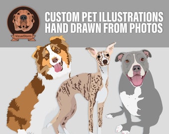 Custom Digital Pets Illustration, Hand Drawn From Photos - Personalized Dog, Cats, Farm Animals, Vector Animal Portraits, Pet Memorial Gift