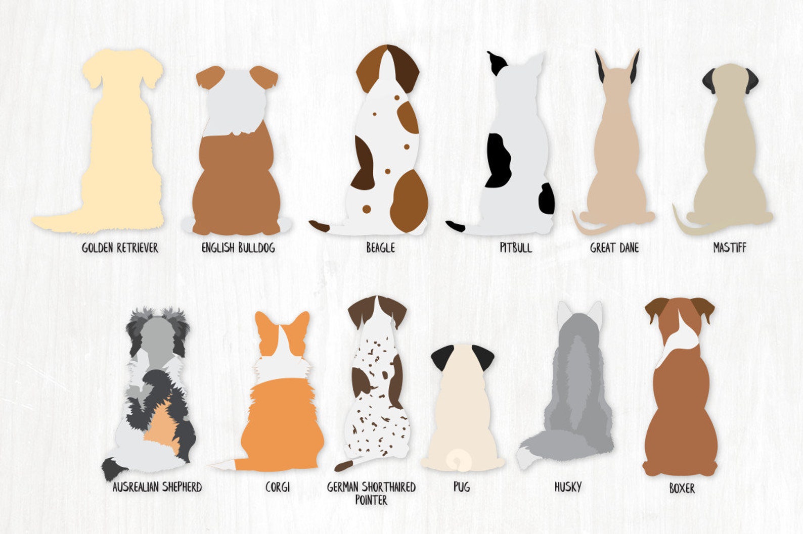 Sitting Dogs From Behind Clipart Bundle 25 Dog Graphics Etsy