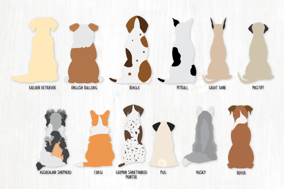 Sitting Dogs From Behind Clipart Bundle 25 Dog Graphics Etsy UK