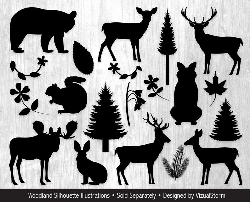 woodland animal silhouettes png clipart bundle