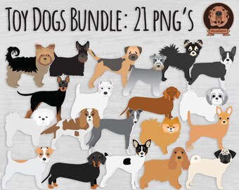Png Toy Dog Breeds Clipart Bundle, Transparent Png's, 21 Small Dog Illustrations, Hand Drawn Pets Standing, Digital Animal Clip Art, Dog Mom