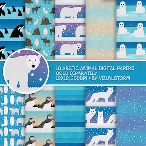 Diy Printable Arctic Animals Gift Tags To/From Christmas Wildlife Hanging Tag Designs with Glaciers, Digital Jpg Collage Sheet, 1.75 x 3 image 6