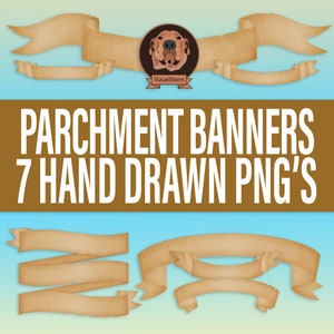 Png Vintage Parchment Banner Clipart - Cintas de pergamino antiguas de papel antiguo digital para álbumes de recortes, invitaciones, tarjetas y proyectos artesanales