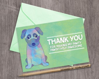 Printable German Shepherd Puppy Thank You Card - Watercolor GSD Cards Puppies Party Theme Thank You Pet Birthday Cards - INSTANT DOWNLOAD