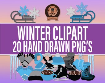 Winter Wonderland Clipart - Ice Skating, Sledding & Knitting Graphics for Christmas Card Making, Holiday Knit Gift Tags and Snow Day Crafs