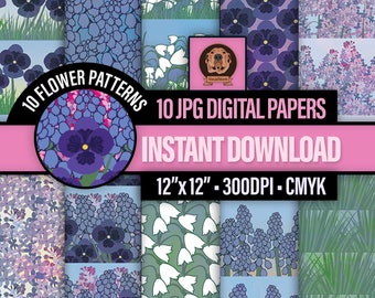 Flower Garden Digital Paper, Mothers Day Scrapbooking, Printable Easter Patterns, Floral Patterned Paper, Colorful Gardening Backgrounds