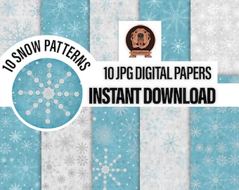 Snowflake Digital Paper - Winter Backgrounds for Holiday Scrapbooking and Card Making, Snowing Pattern Paper, Printable Christmas Patterns