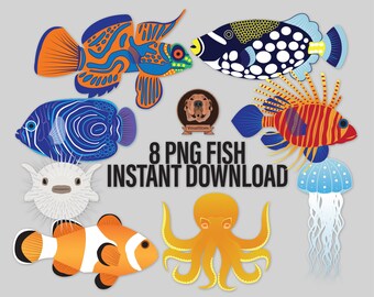 Png Tropical Fish Clipart - Saltwater Animals, Illustrated Ocean Life, Card Making, Aquarium Illustrations, Fishing Scrapbooking Graphics