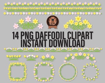 Png Daffodil Floral Borders and Frames - Mothers Day Photo Frame Clip Art, Hand Drawn Wreath Illustrations, Spring and Easter Card Making