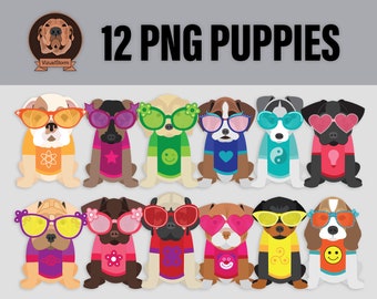 Chiots portant des lunettes de soleil - mignons races de chiots PNG, clipart chien pimpant, fashionista pour animaux de compagnie, chiens de plage, clipart animal pool party, été PNG