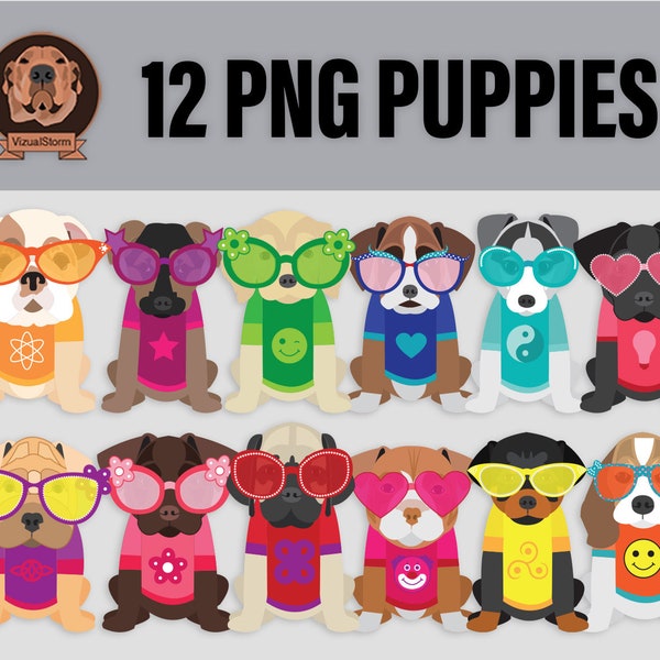 Puppies Wearing Sunglasses - Cute PNG Puppy Breeds, Dapper Dog Clipart, Pet Fashionista, Beach Dogs, Animal Pool Party Clip Art, Summer Png