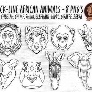 black and white African animal clipart