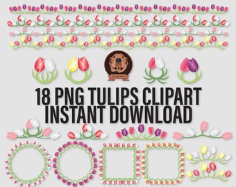 Png Tulip Borders and Frames Clipart - Flower Scrapbook Embellishments, Easter Crafts, Floral Wreath Wedding Clip Art, Mothers Day Bouquet