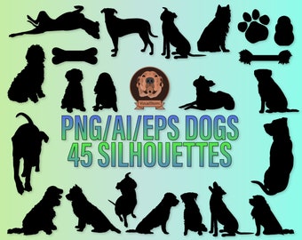 Vector Dog Breed Silhouette Bundle - AI/Eps/Png, Various Breeds and Poses, Digital Pet Clipart for Crafts, Scrapbooking, Design Projects