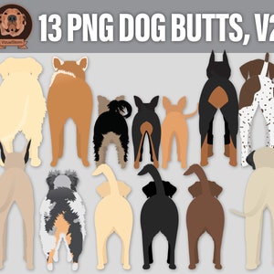 Hunde Hintern Png Clipart Set 2 - Digitale Posen von Hunden von hinten, niedlich und lustig Große, mittelgroße und kleine Haustierrassen, die ihren Hintern zeigen