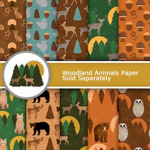 Woodland Animal Digital Paper 10 Printable Forest Patterns for Nature Scrapbooking and Crafts with Bear, Deer, Bunny, Moose, Owl and Trees image 5