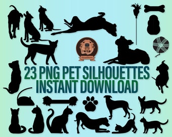 Cute Cat and Dog Silhouettes Bundle - Png Pets in Multiple Poses, Pet Parent Clipart, Dog Dad Crafts, Animal Clip Art, Cat Mom Scrapbook