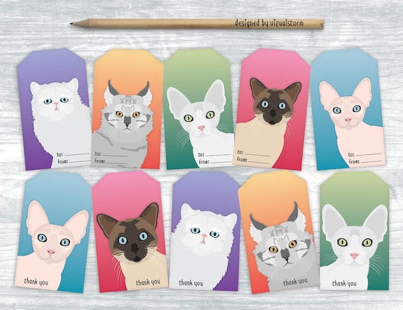 Printable Cat Party Favor Tags Kitty Cats Gift Tags Hand Drawn Etsy