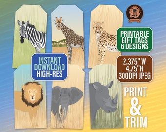 Wildlife Safari Gift Tags - Printable African Animal Theme Labels For Kids Party Favors, Jungle Birthday, Baby Showers or DIY Gift Wrapping
