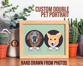 Custom Pet Face Portrait - Double Dog Drawing, Hand Drawn From Photo, Personalized Sympathy Gift For Pet Parent, Dog Memorial Art Commission