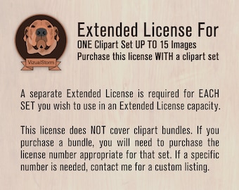 Extended License Agreement For Clipart Set UP TO 15 Graphics - Purchase This License WITH a Clipart Set, Please Read Terms Prior to Purchase