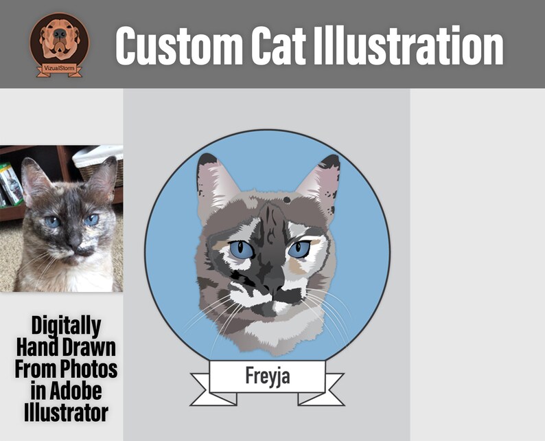 Custom Digital Cat Portrait, Hand Drawn From Photos, Personalized Pet Face Illustrations, Sympathy Gifts, Pet Memorial, Gifts For Cat Mom image 3