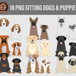 Puppies and Dogs Sitting Digital Illustrations Front View of Momma and Puppy Breeds, Hand Drawn Digital Png Pet Clip Art, Instant Download image 1