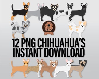 Chihuahua Clipart Bundle - Standing Pose, Multiple Coat Colors, Hand Drawn Dog Clip Art, Chihuahua Mom, Pet Parent Clip Art, DIY Crafts Png