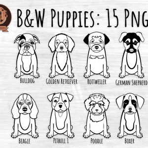 Sitting Black-Line Puppies Png Black and White Puppy Clipart for Coloring and Crafts, Dog Line Art Drawings Outlines of Pets Clip Art image 2
