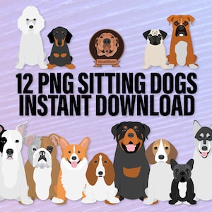 Sitzende Hunderasse Clipart - DIY Haustier Elternteil Handwerk, Png Haustier Illustration, Pudel, Pitbull, Corgis, Dackel, Husky, Boxer, Beagle und Bulldogge