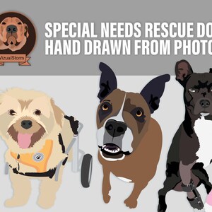 Custom drawn special needs dog illustrations.