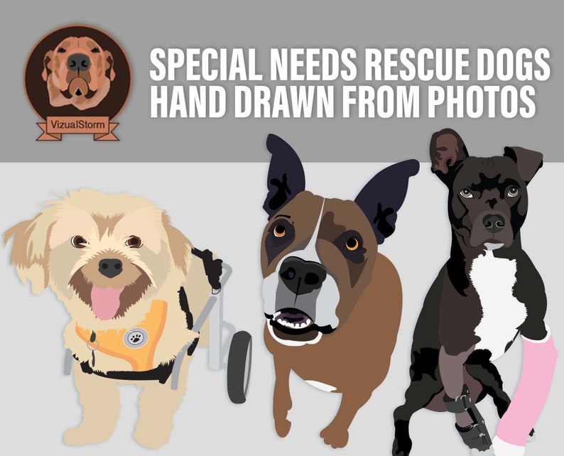 Custom drawn special needs dog illustrations.