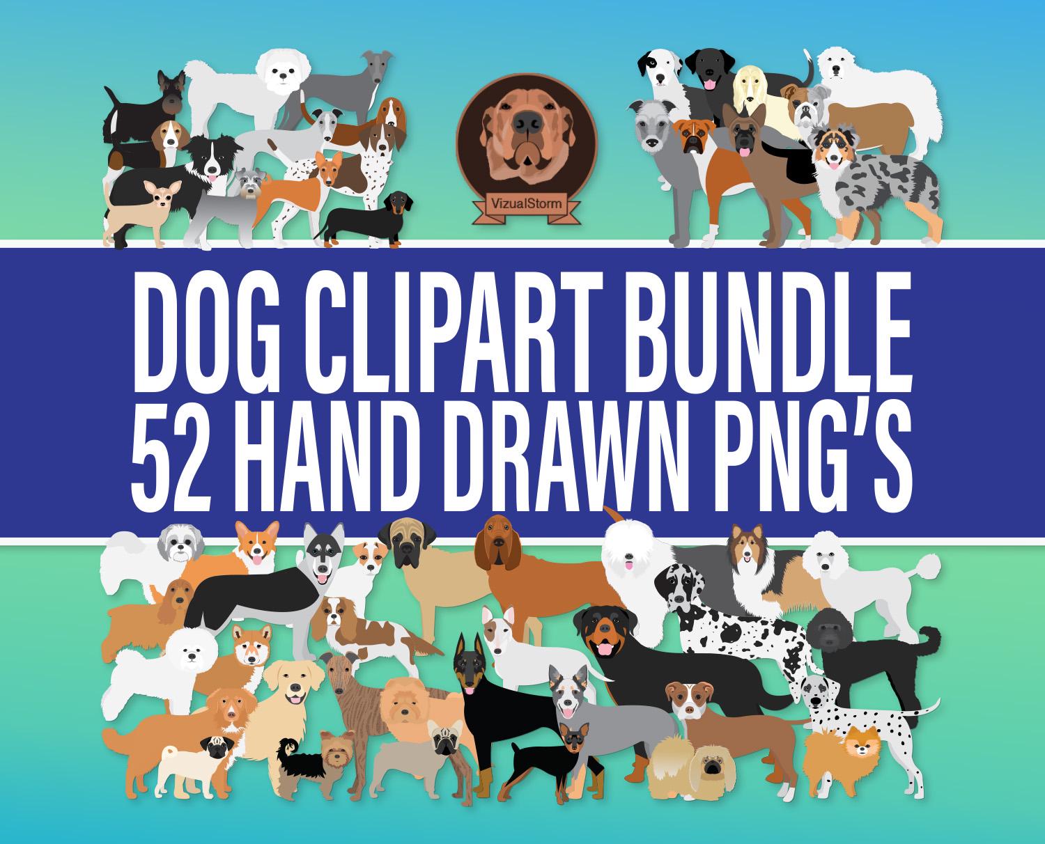 Hand Drawn Dog Breed Clipart Bundle, 52 Unique Pet Illustrations ...