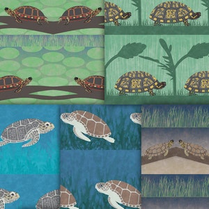 Land and Sea Turtle Digital Papers Marine Life Scrapbooking Patterns, Scenic Animal Designs, Lily Pads on Pond, In The Ocean, on Branches image 2