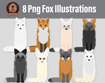 Png Fox Species Clipart - Sitting Foxes, Woodland Wildlife Illustrations, Red, Arctic, Fennec Gray, Cross Kit, Corsac Silver Animal Clip Art