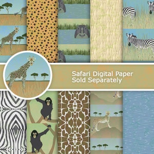Wild Animals of Africa Clipart Digital Png Illustrations Elephant, Giraffe, Chimpanzee, Zebra, Hippopotamus, Rhinoceros, Lion, Cheetah image 6