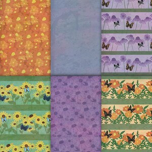 Butterfly Garden Digital Paper, Scenic Flower Craft Patterns with Spring Floral Motif, Watercolor Texture, Floral Butterfly Scrapbook Design image 2