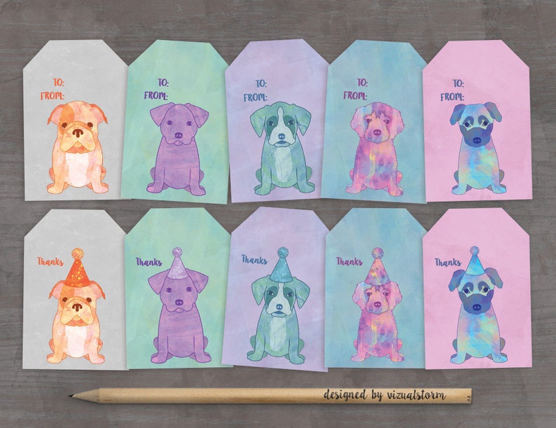Printable Puppy Gift Tags Puppies Wearing Birthday Hats to Etsy